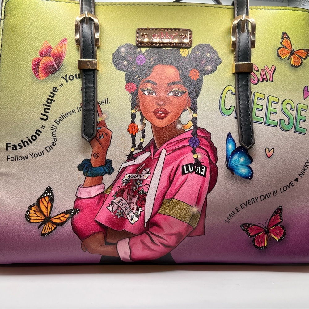 Nicole Lee Purple and Green Graphic Tote - Picture 2 of 4